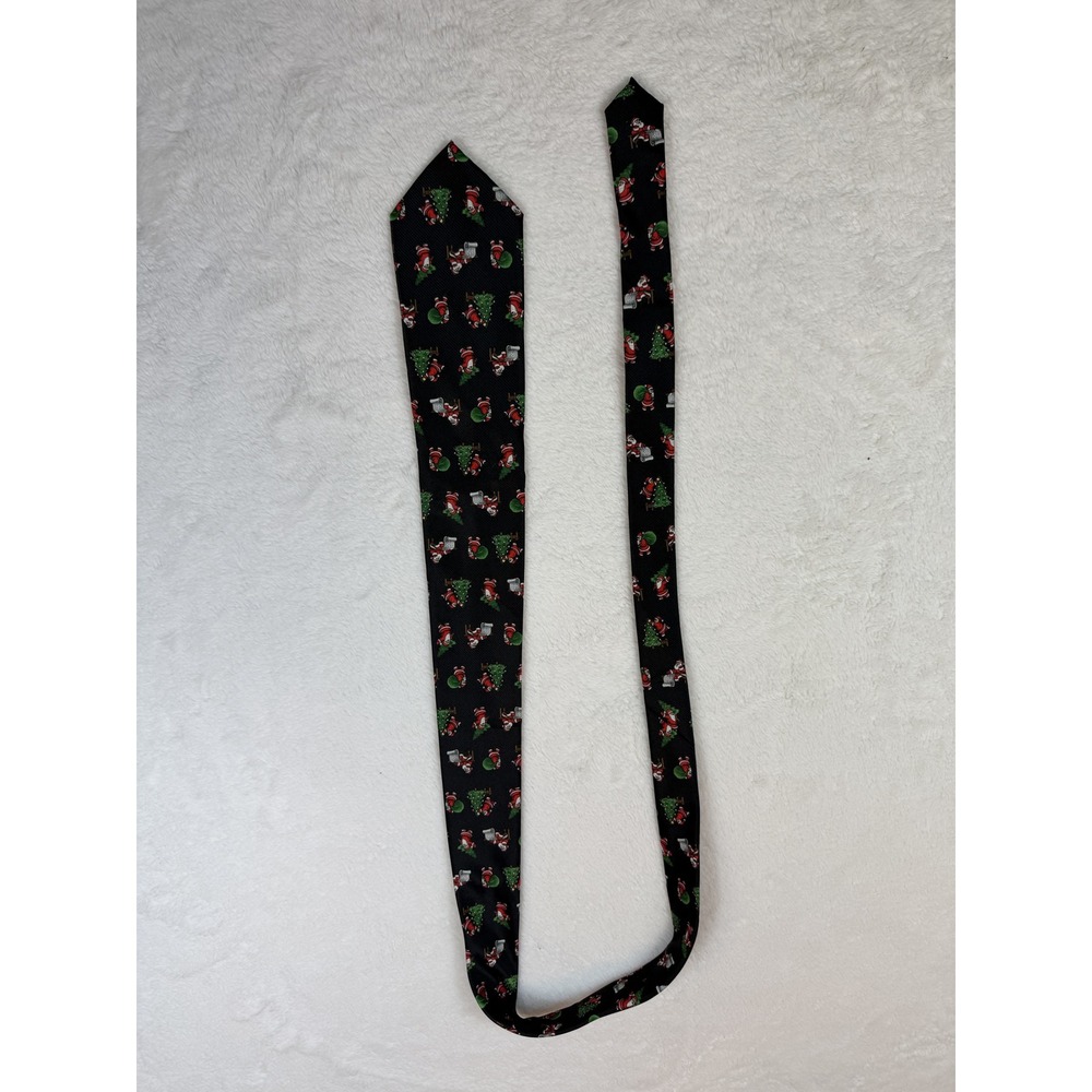 Tie Tales Mens Christmas Necktie Black Santa Claus Christmas Trees Holiday